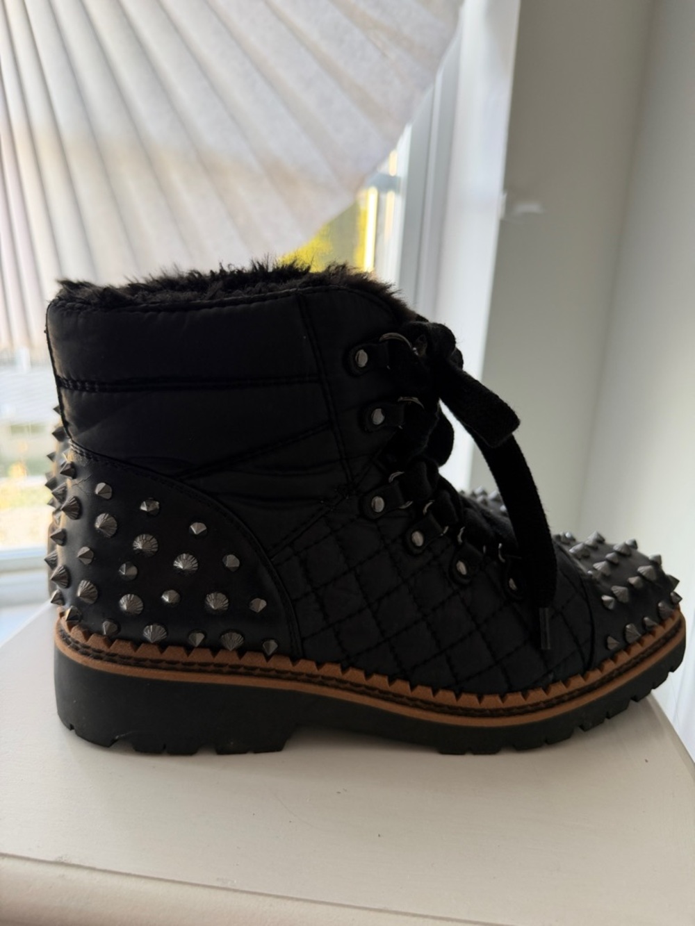 Sam Edelman Black Quilted Combat Boots with Studded Toe - Picture 3 of 3